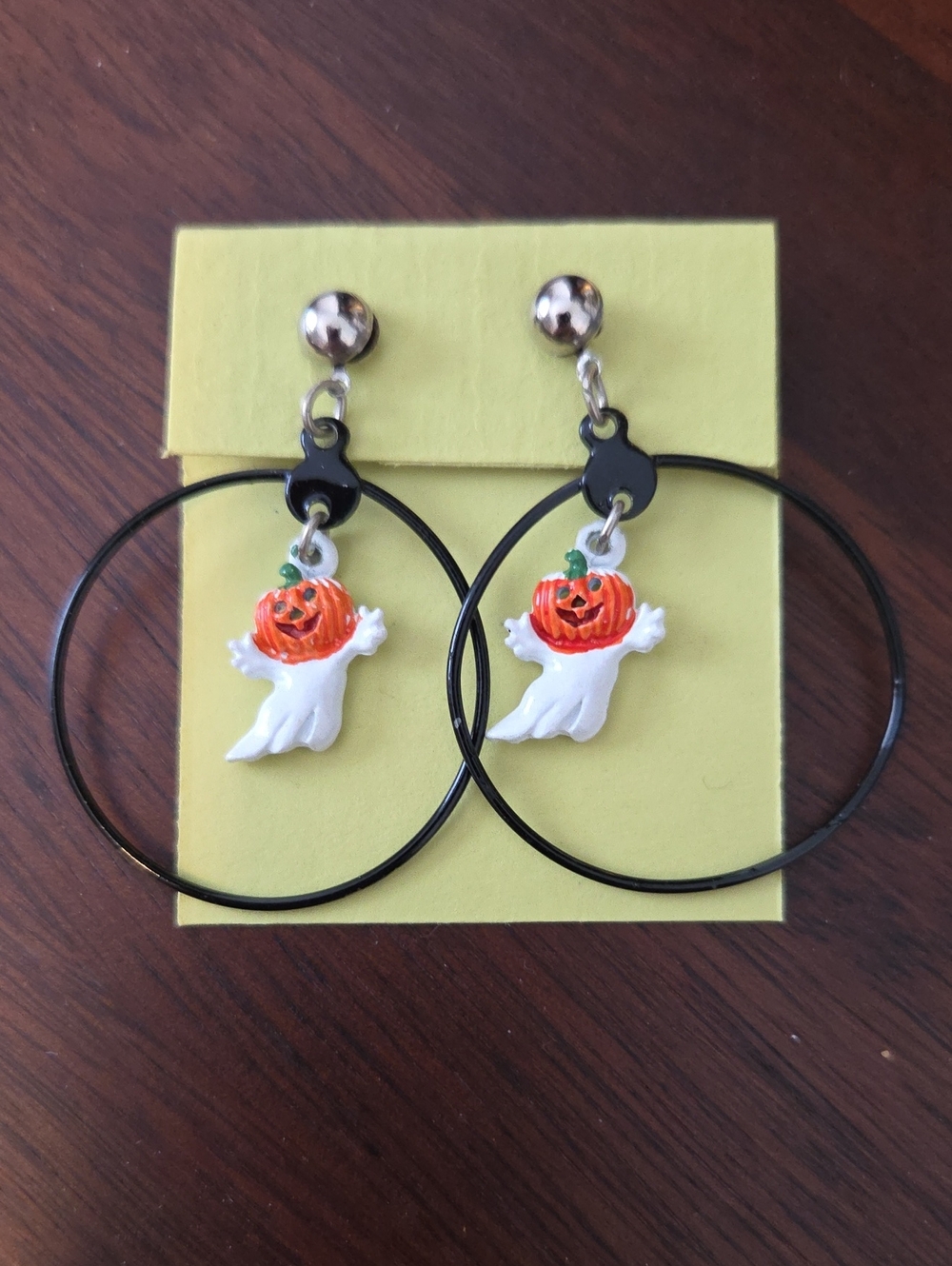 Halloween Pumpkin Ghost Hoop Earrings              2  Sided Ghost Orange & White